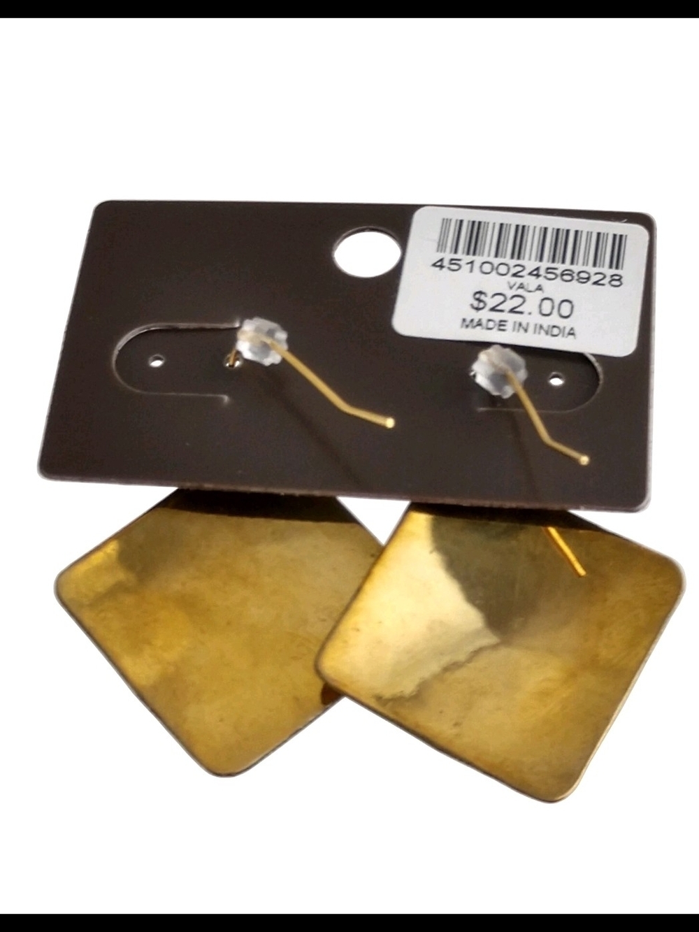 Chicos Vala Earrings Exotic Brass Square Blue Floral Dangle 1 3/4" - Picture 3 of 3